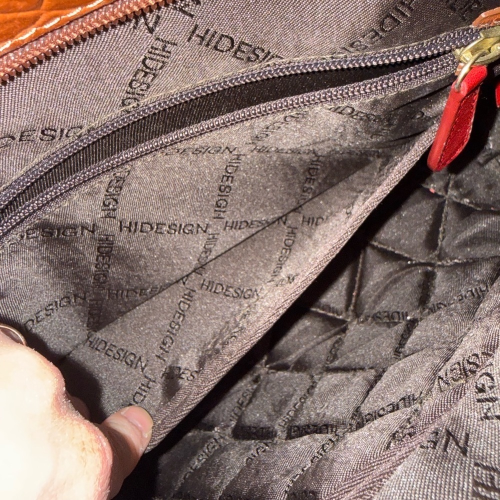 Hidesign EE Jupiter II Leather Shoulder Bag Croc Embossed Brown Red - Picture 11 of 13